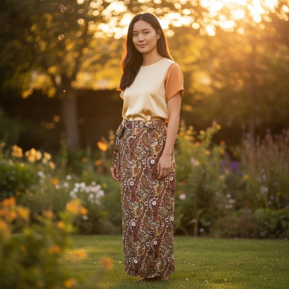 Brown Orange Paisley Wrap Skirt